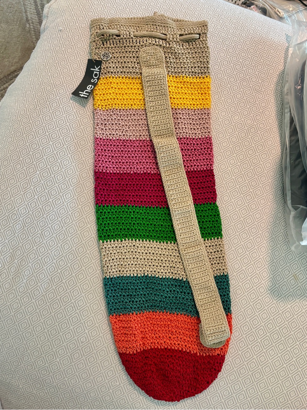 Colorful Striped Crochet yoga mat Bag - Multicolor Drawstring - Picture 2 of 2